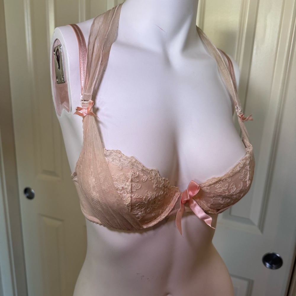 Lace Underwire Bra set with Satin Bow - Blush